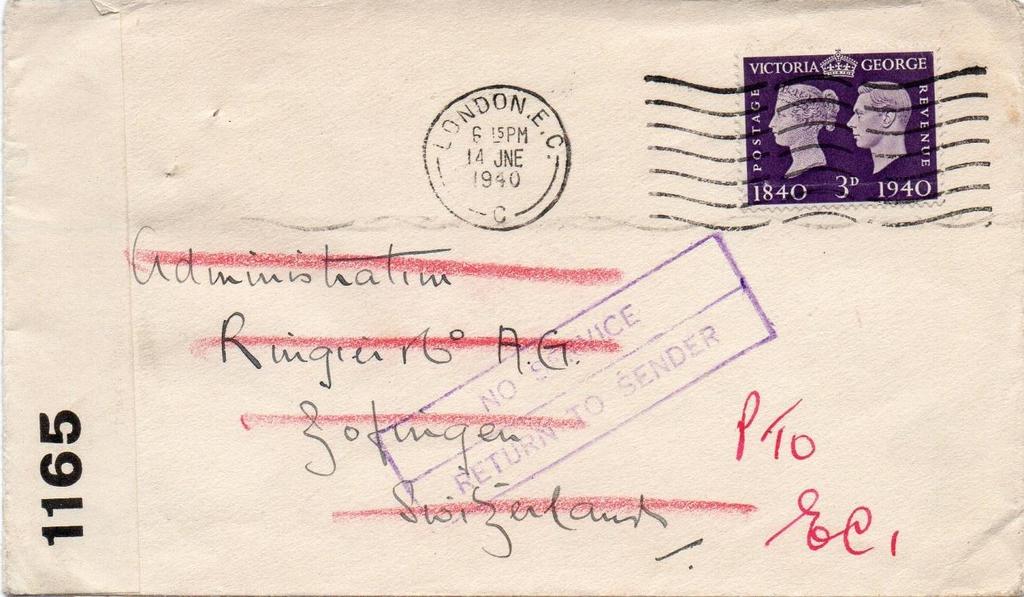 5/4/1940 lettera da Londra per Bergen (Norvegia ) bollo Postal Service Suspended Return to sender a causa della Campagna di Norvegia.