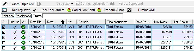 tramite il pulsante Var.multipla XML è possibile attivare ulteriori funzionamenti per operare su più documenti contemporaneamente: o tramite il pulsante Dati registraz.