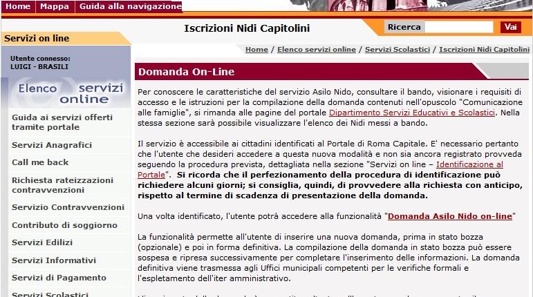 Figura 7 Selezionando la voce Domanda Asilo Nido on-line (vedi