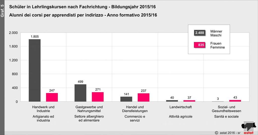 Im Bildungsjahr 2015/16 beträgt die Zahl der Repetenten 813. Das entspricht 24,5% der eingeschriebenen Schüler. 84,4% der Repetenten befinden sich im 1. Ausbildungsjahr.