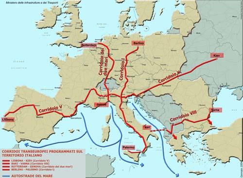 Piacenza nelle reti globali Corridoio dei due mari Asse Ti- Bre UE -