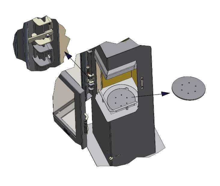 6 Aprire la porta della camera di combustione (5) e bloccarla con la linguetta del dispositivo di