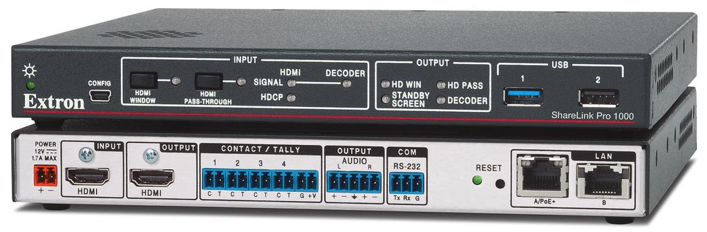 ShareLink Pro 1000 ShareLink Pro 1000 di è un gateway di collaborazione wireless e cablata che consente a chiunque di presentare contenuti in maniera pratica e intuitiva dai