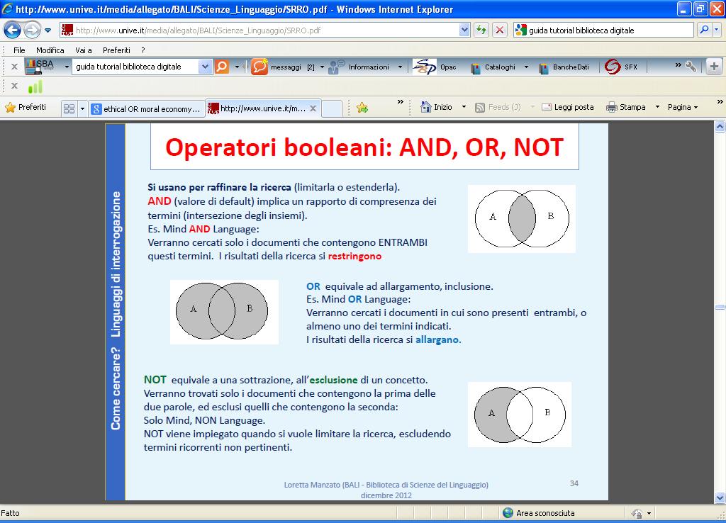 Si può quindi presentare lo schema grafico degli operatori booleani, che trovate facilmente un po