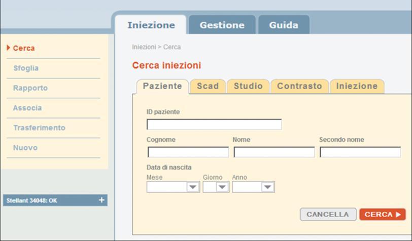 Contrasto: si filtra il tipo di MdC, la marca, volume della fiala, concentrazione, data di scadenza, numero lotto.