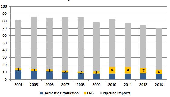 Il mercato del gas in Italia nel 2013 La domanda di gas è stata di 70.