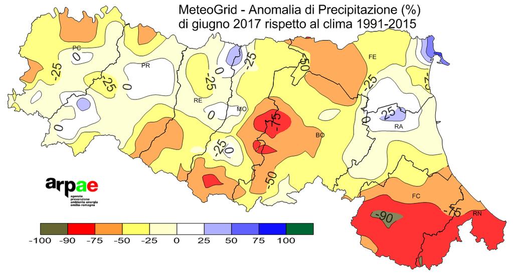 Sui rilievi della Romagna, si stima che nel mese sia piovuto meno di un quarto (in alcune aree meno di un decimo) delle piogge