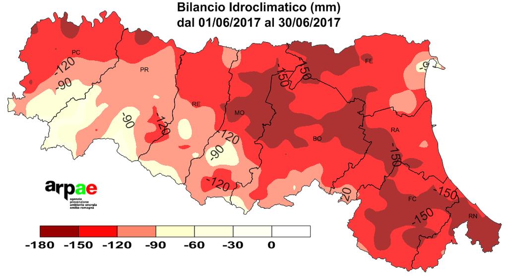 Bilancio idroclimatico (BIC) Il BIC in pianura risulta negativo, in pianura, tra 90 e oltre 150 mm.