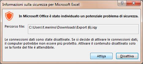 Scarica rapporto Quando i dati del rapporto vengono scaricati in modalità dati on line vengono scaricati in Excel e la dinamicità dei dati è prevista da una macro di visual basic che effettua un