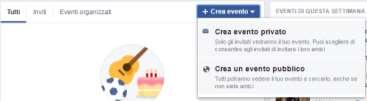 E CONDIVIDERE UN EVENTO Dalla home click su Eventi, poi sul pulsante Crea evento, selezionare se