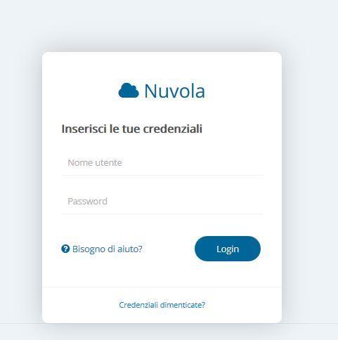 digitando direttamente il seguente link: nuvola.madisoft.it Compare la seguente schermata: qui si andranno ad inserire le credenziali in proprio possesso. Nome Utente e Password.