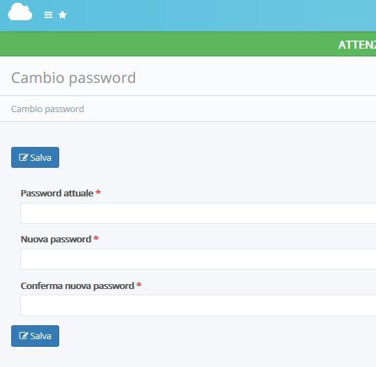 Se si ha necessità di cambiare password, occorre cliccare su Cambio password compare questa