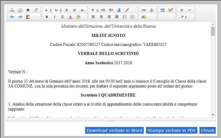 In AZIONI Selezionare 2017-18 Verbale Primaria intermedio per la scuola primaria Selezionare 2017-18