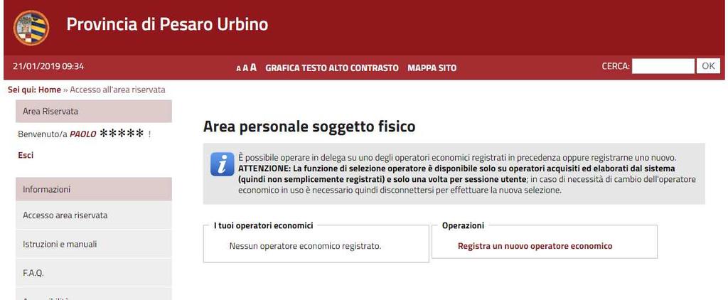 Se l autenticazione al sistema Cohesion è andata a buon fine, si verrà reindirizzati alla pagina riservata del Portale Appalti sotto illustrata.