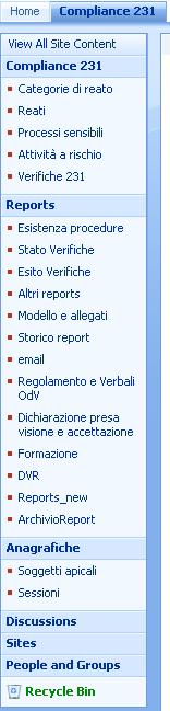 Lo strumento è diviso in sezioni che