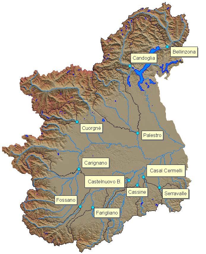 AREA DI STUDIO I bacini considerati cellsize 1 km Cross-section River Drained Area