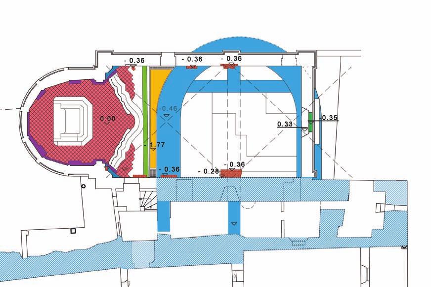 L ULTIMO RESTAURO romane presenti nei locali adiacenti alla chiesa, il torrione, evidenziato con l esecuzione di un asola di vetro che segue l andamento del suo perimetro con l inserimento nella