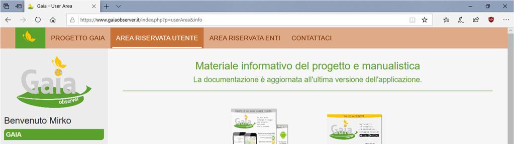 Qui è possibile inserire le proprie credenziali dell account Gaia per come inserite in fase di registrazione