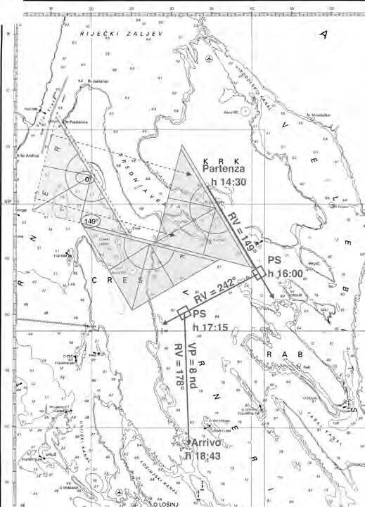 esercizio n. 3 23 Con lo stesso procedimento tracciare la RV 242. Identificare in carta il punto da raggiungere e unendo il PS delle 17:15 con il punto d arrivo si traccia l ultima RV.