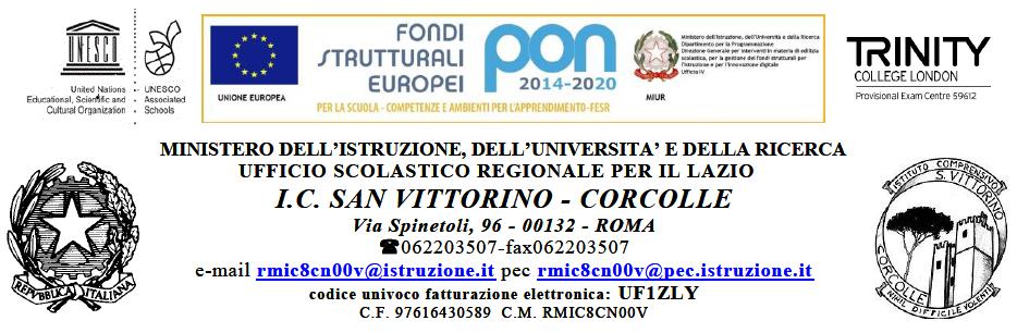 I. C. SAN VITTORINO-CORCOLLE C.F. 97616430589 C.M. RMIC8CN00V AOO RMIC8CN00V - Ufficio Protocollo Prot. 0001969/U del 19/04/2018 15:04:43 Circolare nr.