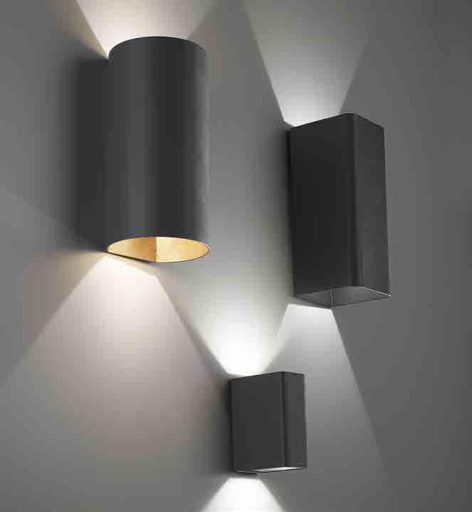 t unnel parete wall Collezione di lampade a parete, con corpo in alluminio verniciato bianco opaco o grigio scuro, diffusore in policarbonato trasparente e fonte luminosa a LED.