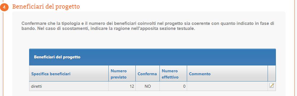 L Organizzazione, cliccando sull icona Modifica, conferma o meno la tipologia e il numero dei  Nel caso