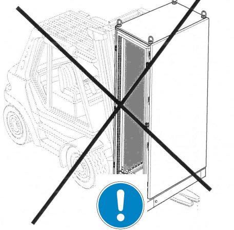 LIFTING AND MOVEMENT THROUGH FORKLIFT TRUCK SOLLEVAMENTO E MOVIMENTAZIONE MEDIANTE CARRELLO ELEVATORE Se si movimentano armadi singoli o uniti in batteria, occorre assicurarsi che: f)le forche del