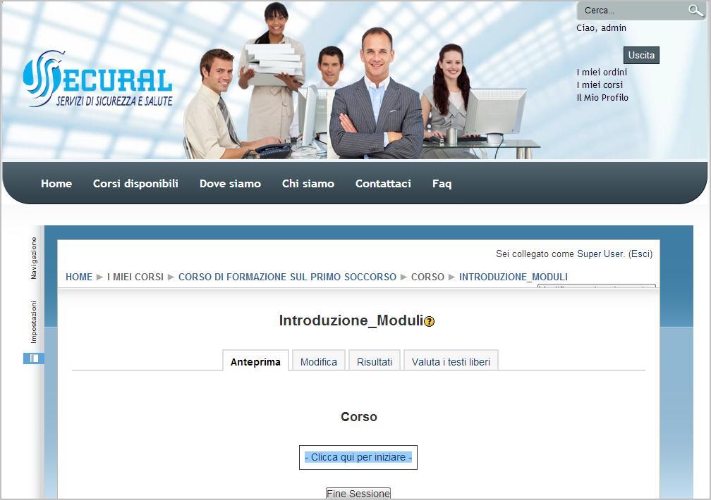 Accedere ai moduli del corso Una volta selezionato il corso/modulo/test l utente
