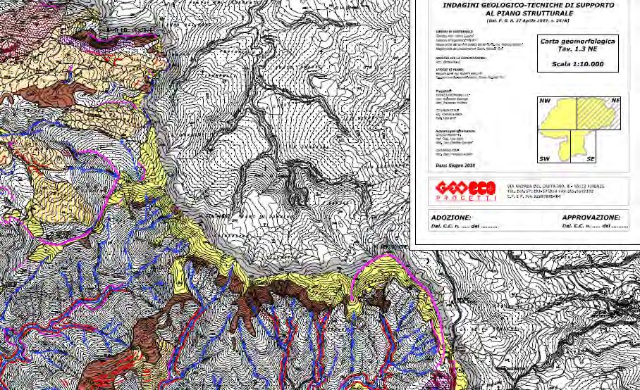 Carta geomorfologica Sono presenti aree soggette ad erosione superficiale e profonda, orli di scarpate in erosione, corpi di frane