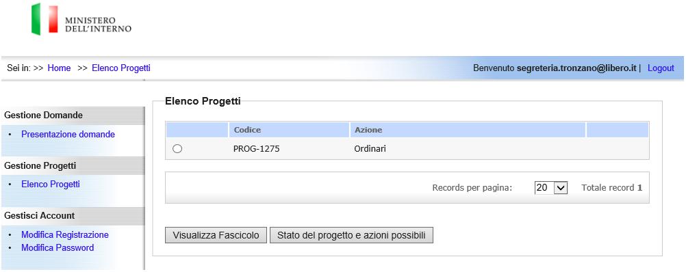 3. Utenti La tipologia di Utente che accede al sistema è la seguente: - Utente Beneficiario: o ha la visibilità della sezione Elenco progetti ed in particolare, attraverso il pulsante Stato del