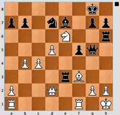 Axd4 exd4, 16.Dxd4 Ce7, 17.Rh1 Ac5, 18.Dd3 Dg5, 19.Cb5 Tae8, 20.Af3 Te3, 21.Dd2 Tf6, 22.b4 Ae7, 23.Cxc7 Th6 fino a questo punto la partita si è mantenuta in buon equilibrio.