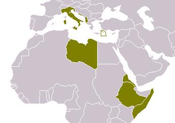 Africa coloniale italiana 1 : Tripolitania e Cirenaica 1911-1933 2 : Colonia di Libia 1934-1943 Libia Possedimento commerciale 1882 1 : Colonia Eritrea 1890-1935 2 : Annessione AOI 1936-1941 Eritrea