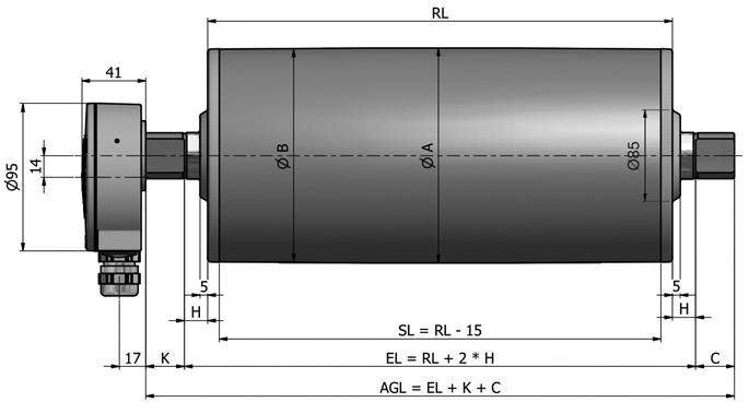 Forma del mantello del mototamburo ØA ØB Bombato 18.5 17.0 Cilindrico 17.0 17.0 Cilindrico + chiavetta 17.