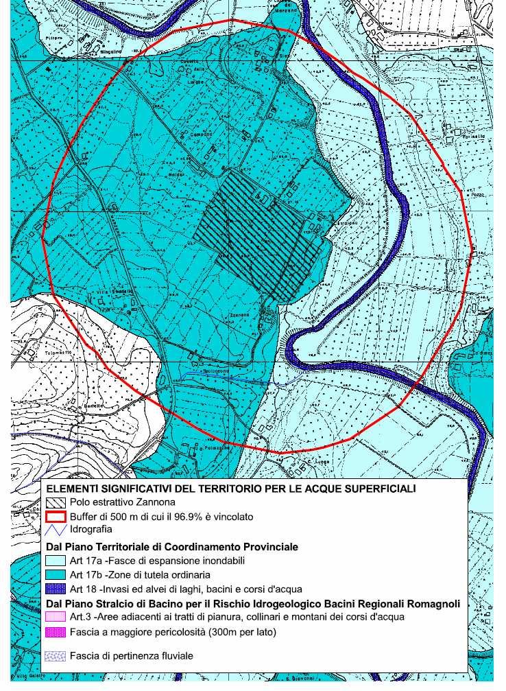 Zannona (Faenza) - ELEMENTI SIGNIFICATIVI DEL TERRITORIO PER LE ACQUE SUPERFICIALI: 1.457.499 m2 = 96,9 % del buffer 1.500.000 1.457.449 1.125.000 890.596 m2 750.000 532.407 375.000-186.265 Art.