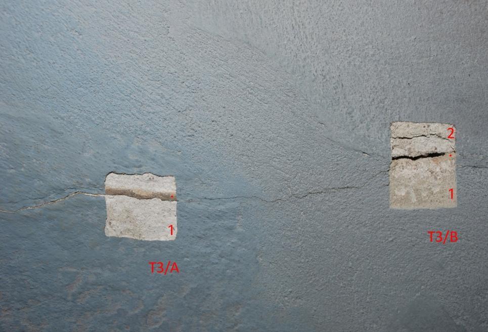 Tasselli T3/A-B Materiale costitutivo: malta da intonaco. Localizzazione: volta, sfondato.