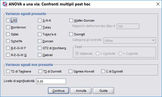 Anova 1 fattore: Post-hoc G.