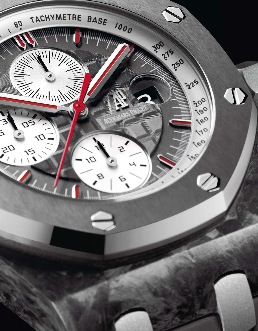 MATERIALI HIGH-TECH Fedele alla tradizione di questa collezione spesso associata all universo dello sport automobilistico, il Cronografo Royal Oak Offshore Jarno Trulli abbina una veste esterna