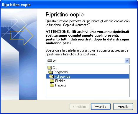 Ripristino Copia Il Ripristino Copia è un'altra funzione utile del programma Poliagenda, che consiste nel ripristinare l'archivio salvato