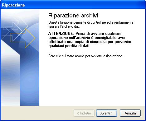 Compattazione/Riparazione In caso di problemi tecnici o quando gli archivi diventano troppo corposi o si