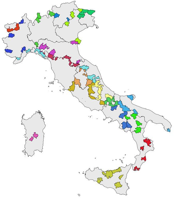 Le Aree selezionate 72 aree-progetto selezionate con circa 2 milioni di abitanti e 1072 Comuni coinvolti; Una media di 15 Comuni e 29.