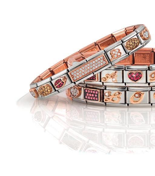 Composable classic links in acciaio, oro rosa 375/ e Swarovski Zirconia.