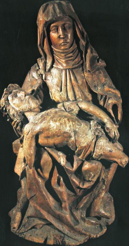 Scultura in legno Rappresentazione della Pietà resa ancora più drammatica