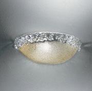 vetro lavorato Descrizione prodotto: Applique in vetro lavorato e dorato Alimentazione a 220 V ca Fissaggio a parete con 2 tasselli