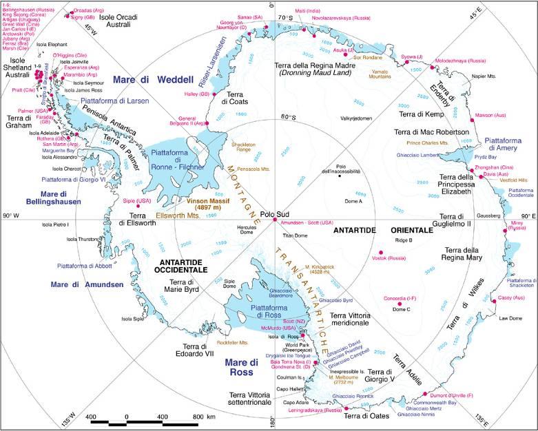 Mappa dell Antartide.