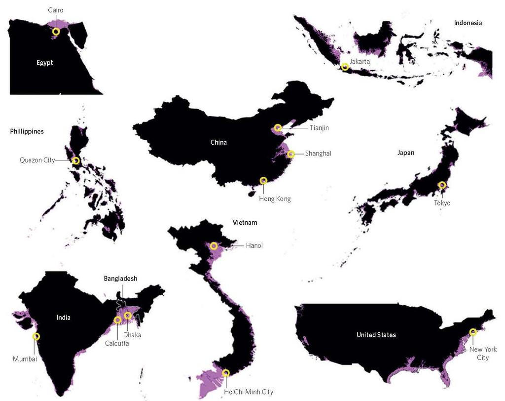 Molte aree densamente populate saranno sommerse dal mare Source: Clark et al.