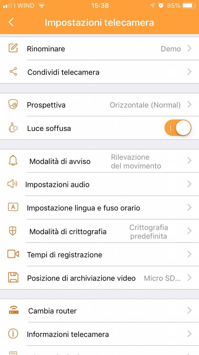 Impostazioni Telecamera Registrazione Eventi