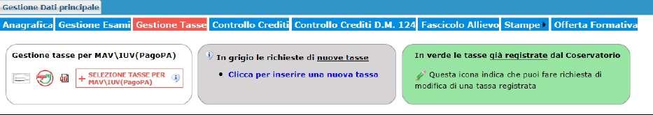 5. TASSE E CONTRIBUTI Nella scheda Gestione Tasse, cliccare la voce Clicca per inserire una nuova tassa pagata. Occorre inserire due tipologie di pagamento: Contributi e Tasse.