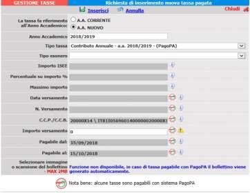 I Contributi (eventualmente rateizzati ed indicati nel Manifesto degli Studi a.a. 2018/2019, da pagina 15 a pagina 21) sono pagabili con il sistema PagoPa.