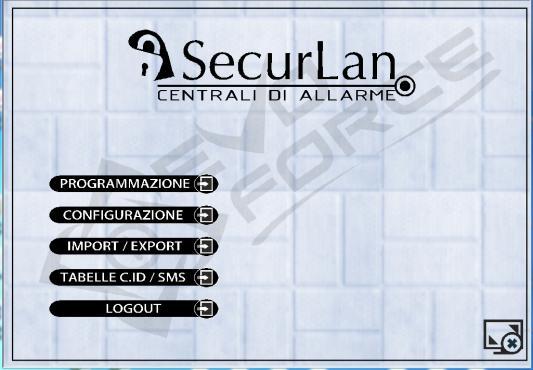 Pannello dei comandi di Securlink dopo aver effettuato la Login.