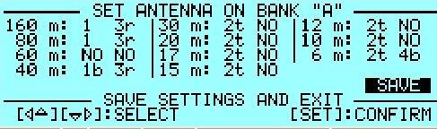 2) Set Antenna. Premere [SET] ed entrare nel menu ANTENNA. Associare ad ogni banda l antenna disponibile (max.